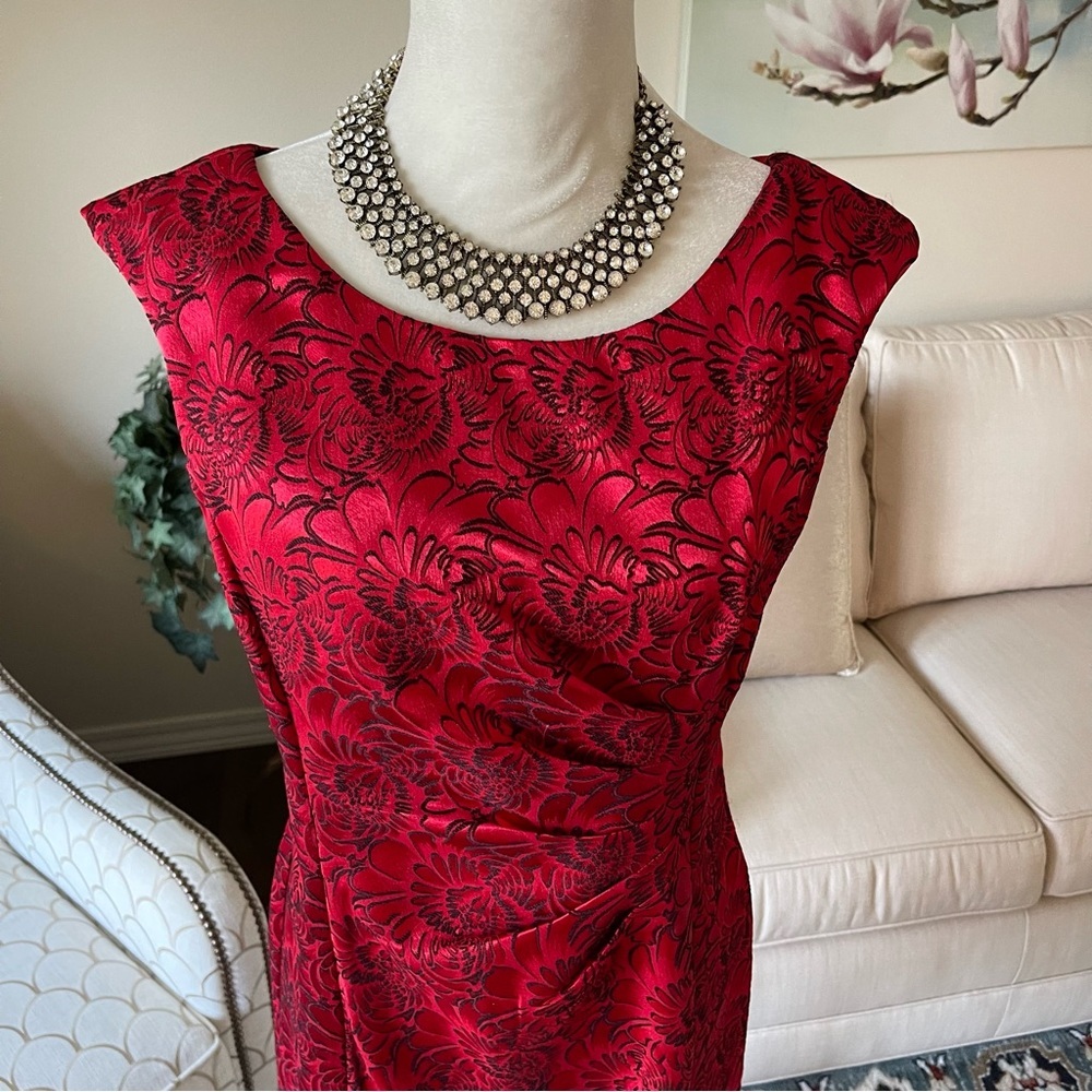 Connected Apparel Red Dress Side Ruched Holiday Party Dress - Picture 3 of 16